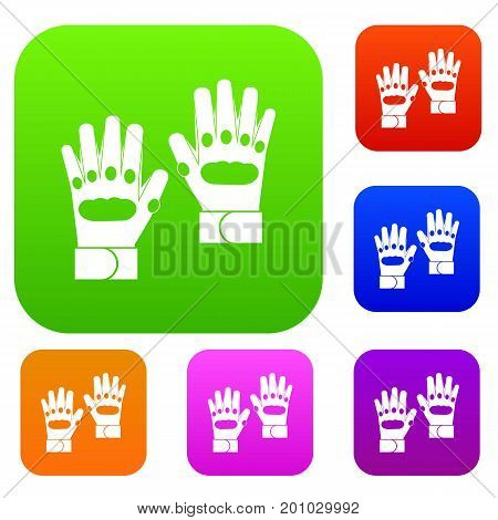 Pair of paintball gloves set icon in different colors isolated vector illustration. Premium collection