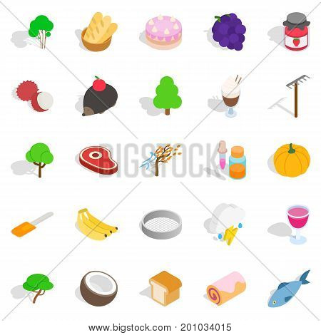 Peasant farming icons set. Isometric set of 25 peasant farming vector icons for web isolated on white background