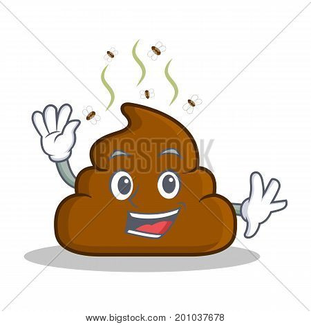 Waving Poop emoticon character cartoon vector illustration