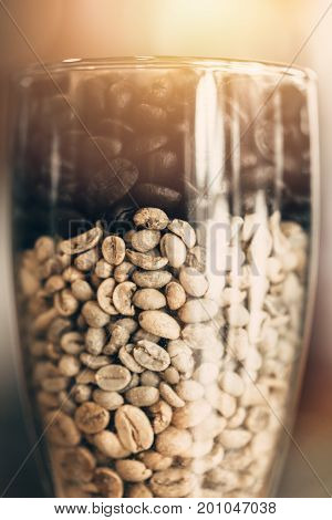 Rosted Coffee Bean Multiple Color  In The Clear Glass Cafe Photos Decoration.