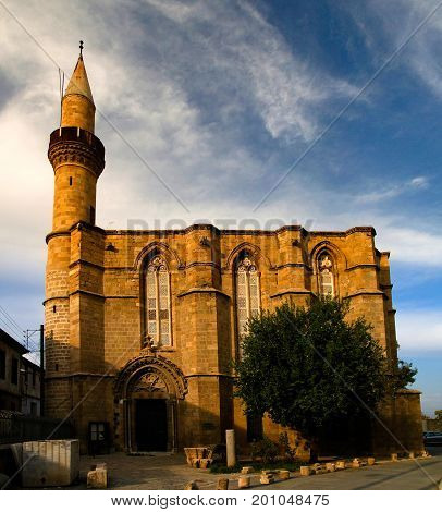 Exterior view to Haydarpasa Cami mosque at Lefcosa Cyprus