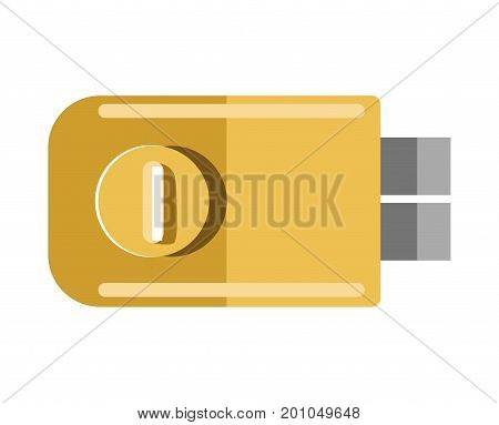 Metal door lock with round handle in yellow corpus isolated cartoon flat vector illustration on white background. Simple tool that attaches to door to keep premises from undesirable entrance.