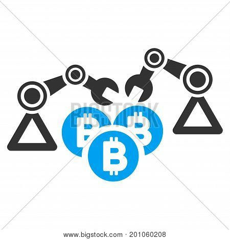 Bitcoin Mining Robotics flat vector pictogram for application and web design.