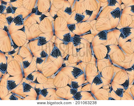 Seamless pattern with lot of different butterflys. Realistic 3D illustration