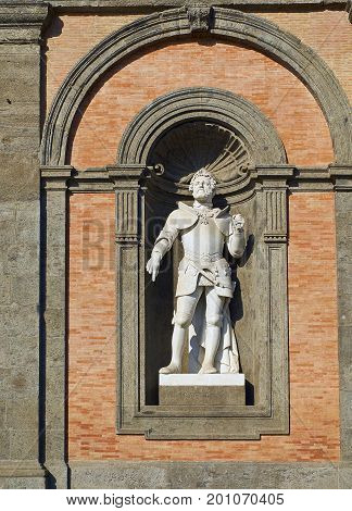 Statue Of Carlo V In Palazzo Reale Di Napoli. Campania, Italy.
