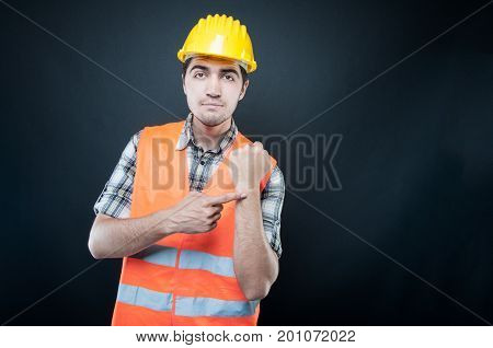 Constructor Wearing Equipment Showing Time Gesture