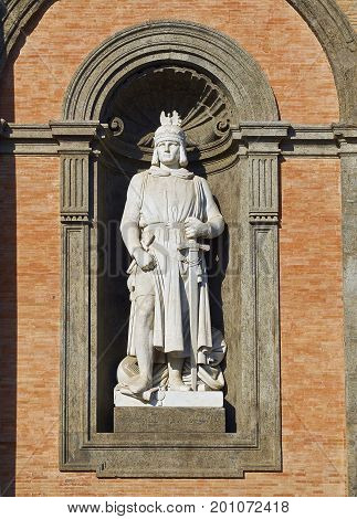 Statue Of Federico Ii Di Svevia In Palazzo Reale Di Napoli. Campania, Italy.