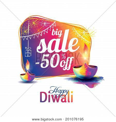 Vector illustration on the theme of the traditional celebration of happy diwali. Deepavali light and fire festival.