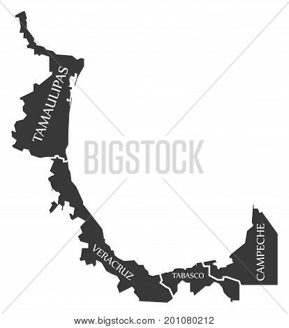 Tamaulipas - Veracruz - Tabasco - Campeche Map Mexico Illustration