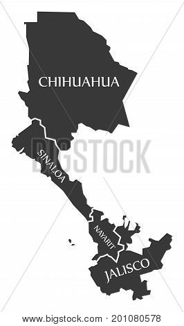 Chihuahua - Sinaloa - Nayarit - Jalisco Map Mexico Illustration