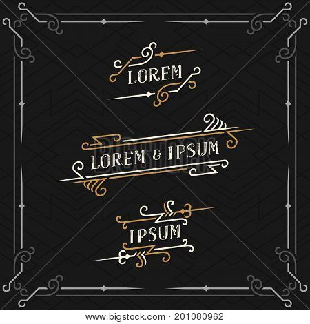 The set of ornate vintage emblems templates. Graceful retro business sign, identity, label. Art deco frames. Stock vector.