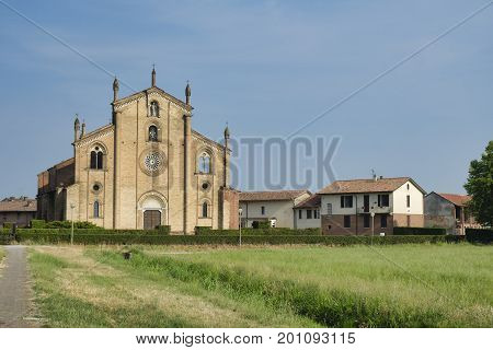 The historic church of San Bassiano near Lodivecchio (or Lodi Vecchio Lodi Lombardy Italy) exterior