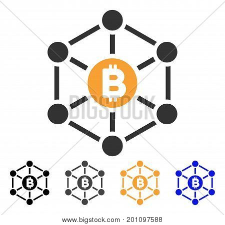 Bitcoin Finance Netwok icon. Vector illustration style is flat iconic symbol with black, grey, orange, blue color variants. Designed for web and software interfaces.