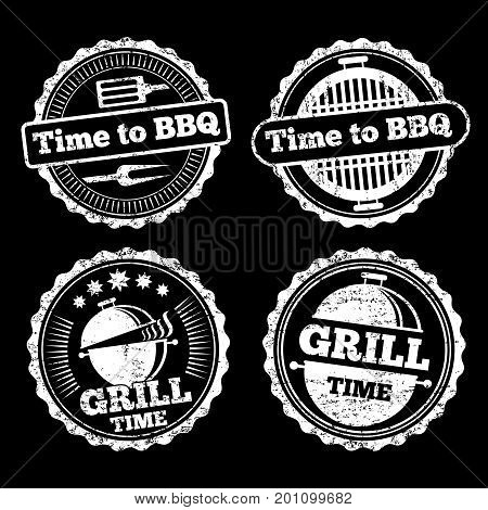 BBQ and grill time grunge labels design. Barbecue design food, vector illustration