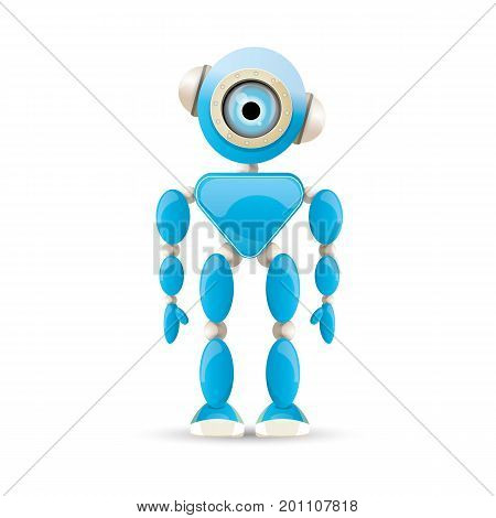 vector funny cartoon blue robot character Isolated on white background. Kids 3d robot toy logo design template