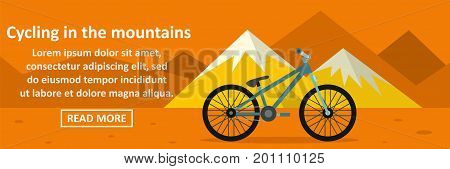 Cycling in the mountains banner horizontal concept. Flat illustration of cycling in the mountains banner horizontal vector concept for web