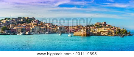 Old town and harbor Portoferraio Elba island Italy.