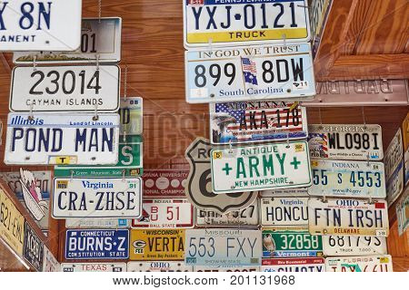 License Plates as wall decorations at Sweet Scoops Ice Cream Shop in St. Charlotte florida