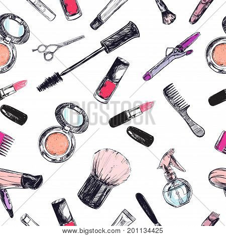 Seamless vector pattern. Beauty and cosmetic store