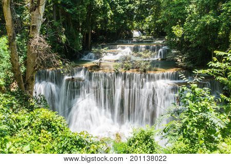 Huay mae kamin waterfall in khuean srinagarindra national park at kanchanaburi thailand