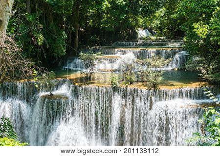Huay mae kamin waterfall in khuean srinagarindra national park at kanchanaburi thailand