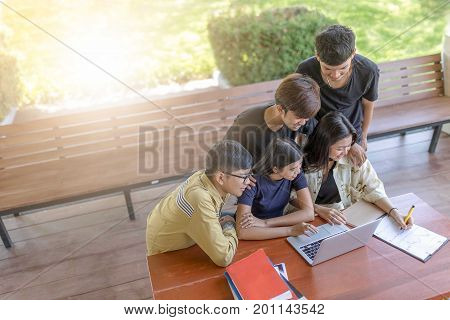 Back to school education knowledge college university concept Students Education Social Media Laptop Tablet