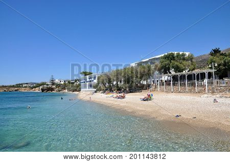 Drios beach in sunny day on Paros island Cyclades Greece