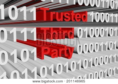 Trusted third party in the form of binary code, 3D illustration