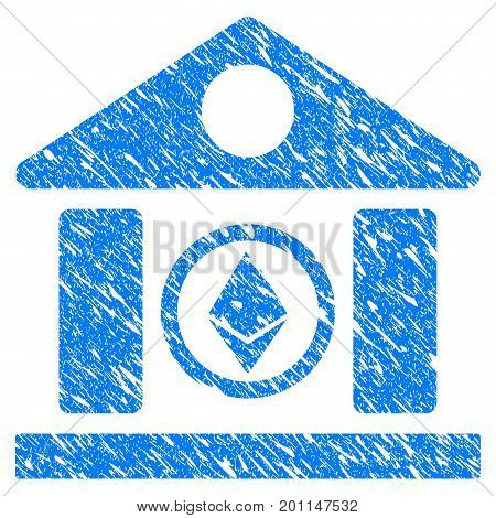 Grunge Ethereum Corporation Building icon with grunge design and scratched texture. Unclean vector blue pictogram for rubber seal stamp imitations and watermarks. Draft sign symbol.