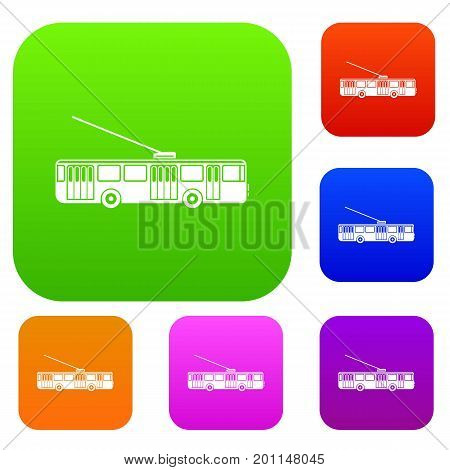 Trolleybus set icon in different colors isolated vector illustration. Premium collection