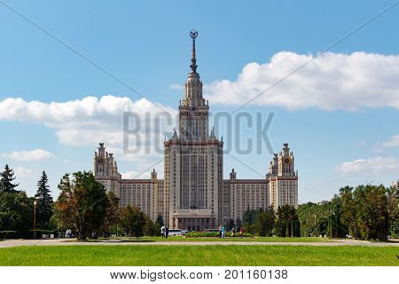 Lomonosov Moscow State University (msu). View Of The Main Building On Sparrow Hills