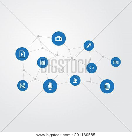 Elements Movie, Mike, Photo Apparatus And Other Synonyms Cinema, Smart And Earmuff.  Vector Illustration Set Of Simple Multi Icons.
