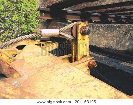 Wagon With Extracted Old Railways. Concrete And Wooden Sleepers With Rail Rods