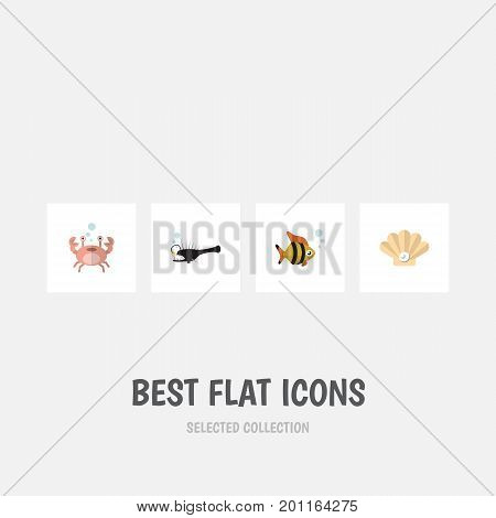 Flat Icon Sea Set Of Conch, Fish, Cancer And Other Vector Objects