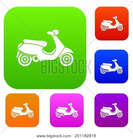 Vespa scooter set icon in different colors isolated vector illustration. Premium collection