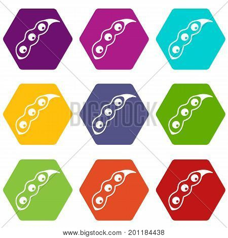 Ripe soybean icon set many color hexahedron isolated on white vector illustration