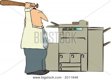Man Beating A Copy Machine