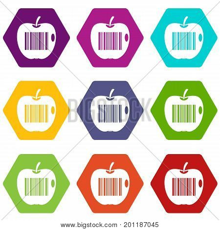 Code to represent product identification icon set many color hexahedron isolated on white vector illustration