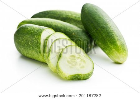 Fresh sliced cucumber isolated on white background. One sliced cucumber.