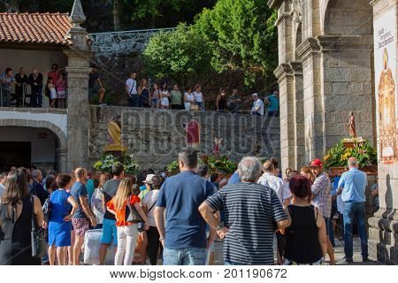 ABADIA, AMARES, PORTUGAL - August 15, 2017: Traditional religious procession of Senhora da Abadia in Amares, Portugal