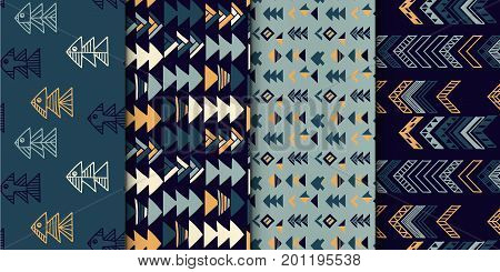 Abstract geometric seamless hand drawn pattern set with tribal motifs. Modern textures. Colorful backgrounds.