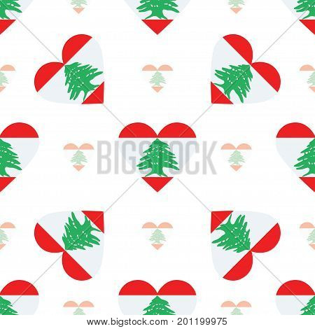 Lebanon Flag Patriotic Seamless Pattern. National Flag In The Shape Of Heart. Vector Illustration.