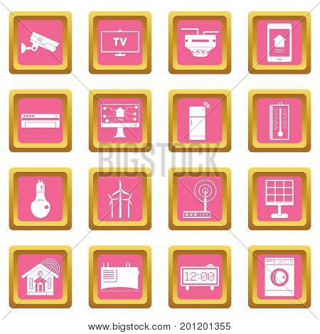 Smart home house icons set in pink color isolated vector illustration for web and any design