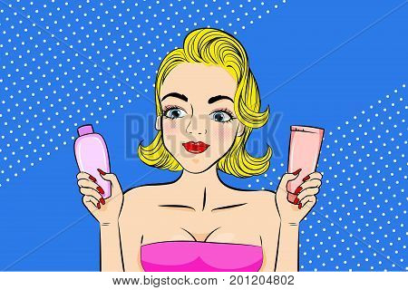 pop of cartoon woman with skincare concept