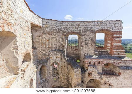 Renaissance castle defense buildingruins Lublin Voivodeship Janowiec Poland. In 1975 the object was bought by the Museum of Vistula River and since 1993 it has been gradually renovated