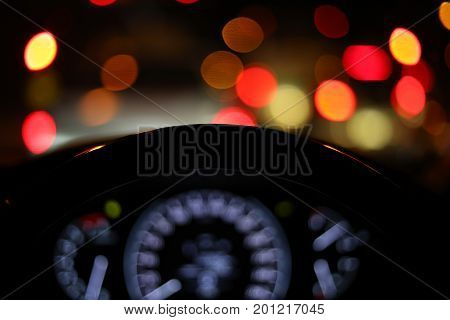 Vehicle Car Steering Wheel And Blur Bokeh Abstract Background
