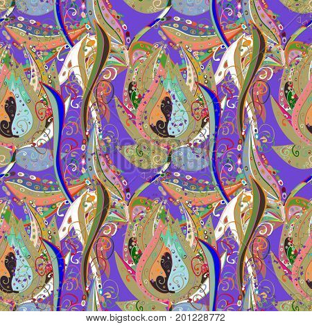 Vector - stock. Seamless background pattern. Watercolor hand drawn. Flowers of the valley on colorful background.