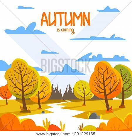 Autumn landscape. Vector illustration. Flat style for your design. Background