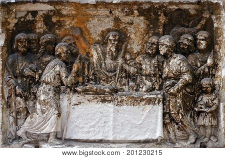ROME, ITALY - SEPTEMBER 03: Bass relief in Basilica of Saint Sylvester the First (San Silvestro in Capite) in Rome, Italy on September 03, 2016.