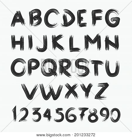Font pencil vintage hand drawn alphabet drawing with chalk on chalkboard background. Grunge typography design for text